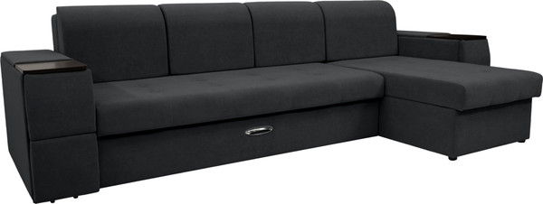 Изображение товара Диван угловой Сириус Лидер-13 с оттоманкой НПБ 330x165 (Eva 11 велюр черный)