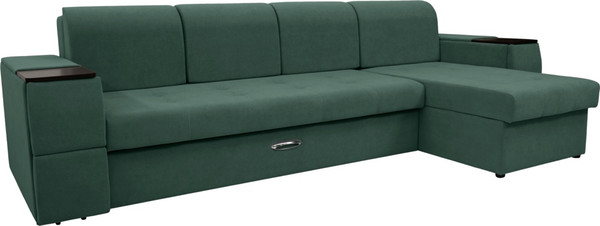 Изображение товара Диван угловой Сириус Лидер-13 с оттоманкой ППУ 330x165 (Eva 19 велюр темно-зеленый)