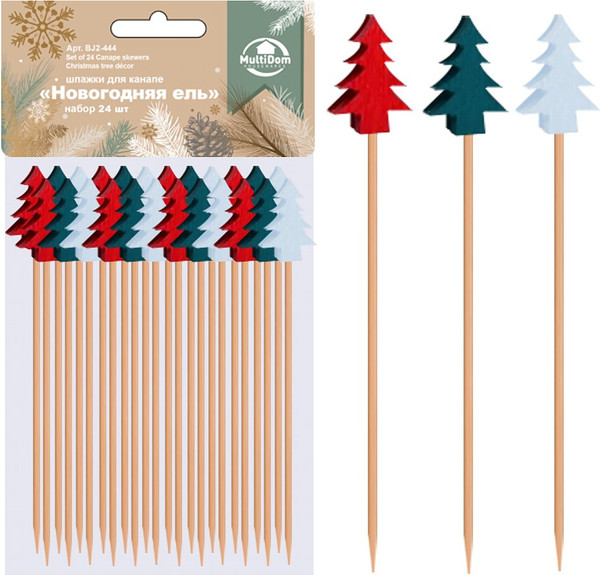 Изображение товара Набор шпажек для канапе Мультидом Новогодняя ель BJ2-444 (24шт)