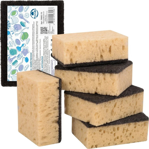 Изображение товара Набор губок для мытья посуды Мультидом ПМ62-70 (5шт, бежевый/черный)