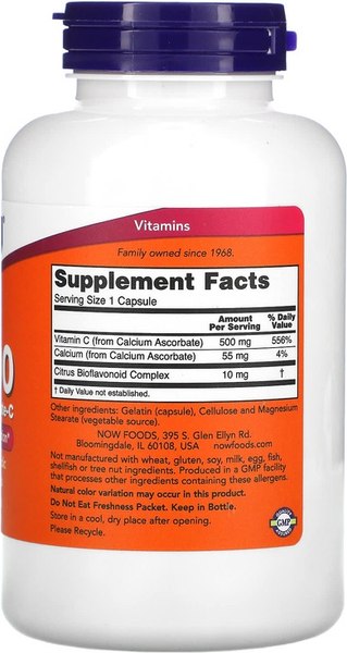 Изображение товара Комплексная пищевая добавка NOW Now Foods Vitamin C-500 Ascorbate (250 капсул)