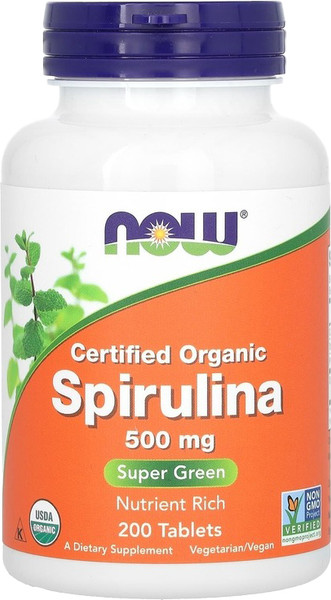 Изображение товара Пищевая добавка NOW Org Spirulina 500мг (200таблеток)