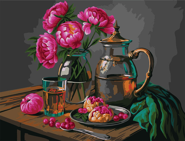 Изображение товара Картина по номерам Три совы Натюрморт с пионами / КХ3040_53852