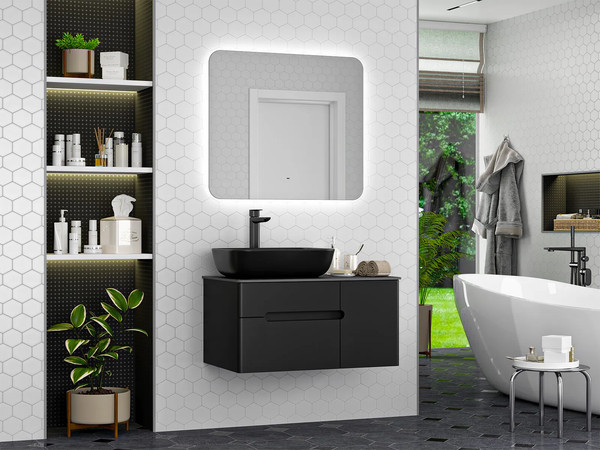 Изображение товара Тумба под умывальник Misty Роял 80 / П-Роя-01080-021П2Я+VS03-80 (подвесная, черный)