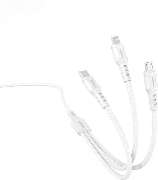 Изображение товара Кабель Denmen D05E 3в1 Lightning+Micro+Type-C (1м, белый)