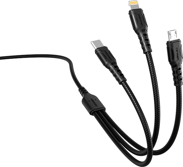 Изображение товара Кабель Denmen D05E 3в1 Lightning+Micro+Type-C (1м, черный)