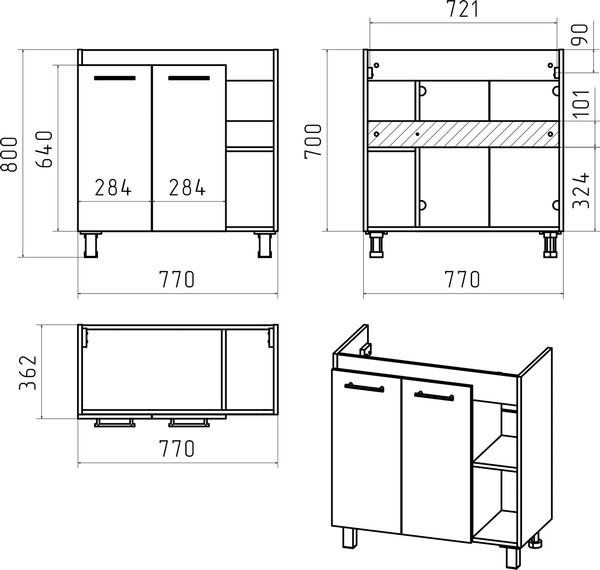 Изображение товара Тумба с умывальником Misty Крафт 80 / П-Кра-07080-011+UM-MOD80SL/1