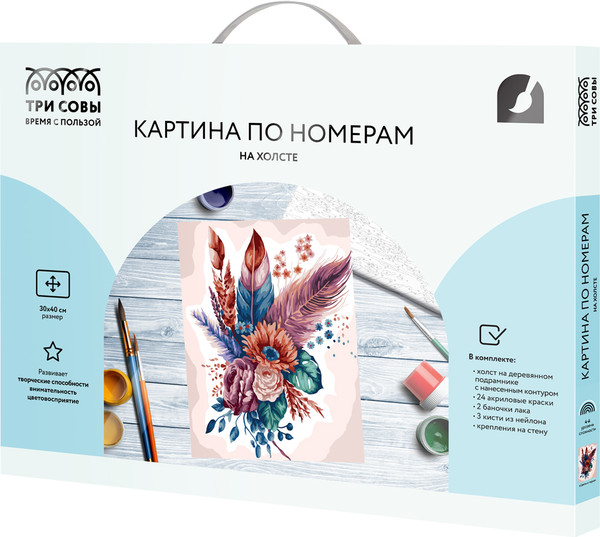 Изображение товара Картина по номерам Три совы Цветы и перья / КХ3040_53860