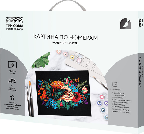 Изображение товара Картина по номерам Три совы Бабочка на цветах / КХп_48162