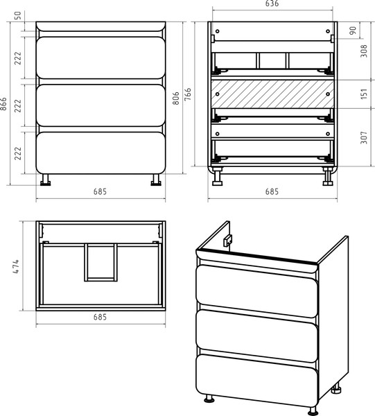Изображение товара Тумба с умывальником Misty Чегет 70 / П-Чег-01070-01Н3Я+5218130