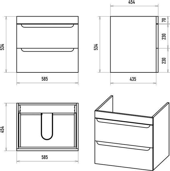 Изображение товара Тумба с умывальником Misty Бриз 60 / П-Бри-09060-012Я+WB.FN/Breeze/60-C/WHT.G/S1