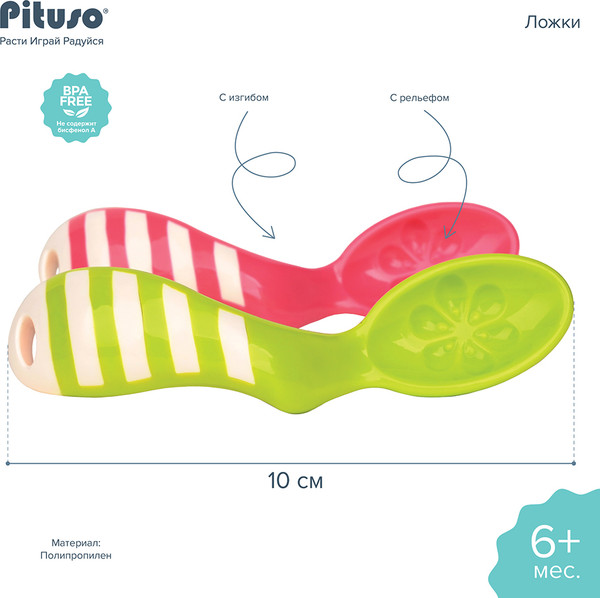 Изображение товара Набор столовых ложек для кормления Pituso KD88668 (зеленый/розовый, 2шт)
