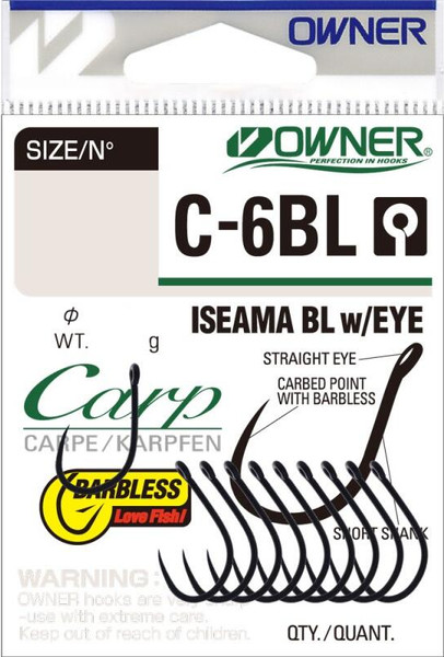 Изображение товара Набор крючков рыболовных Owner Carp Iseama BL w/eye BC №8 / 53266-08 (12шт)