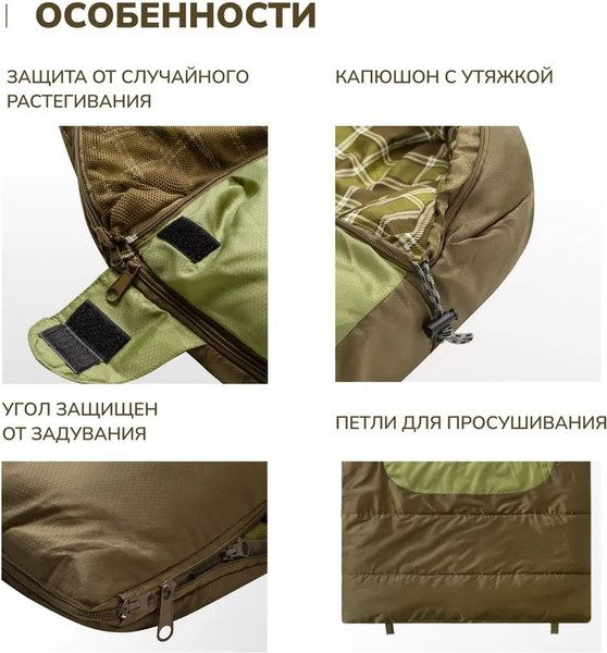 Изображение товара Спальный мешок RSP Outdoor Chill 300 Big / SB-СH-300-BIG-GNBR-R (зеленый/коричневый)