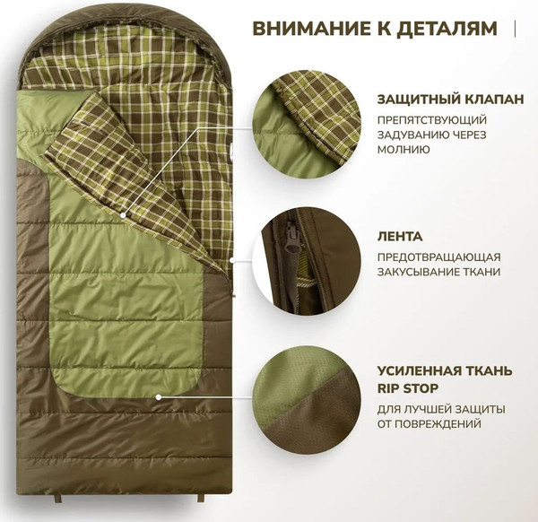 Изображение товара Спальный мешок RSP Outdoor Chill 300 Big / SB-СH-300-BIG-GNBR-R (зеленый/коричневый)