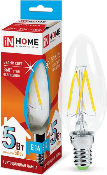 Изображение товара Лампа INhome LED-Свеча-deco 5Вт 230В Е14 4000К 450Лм / 4690612007571