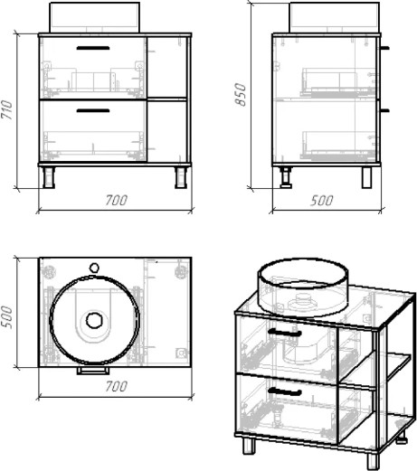 Изображение товара Тумба под умывальник Axus Альпина 70 (2 ящика)