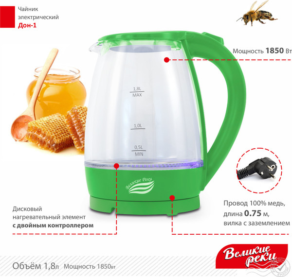 Изображение товара Электрочайник Великие Реки Дон-1 (салатовый)