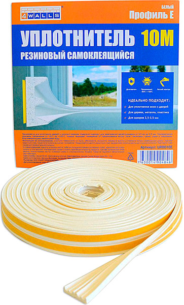 Изображение товара Лента уплотнительная 4Walls E-профиль / URB010E (белый)