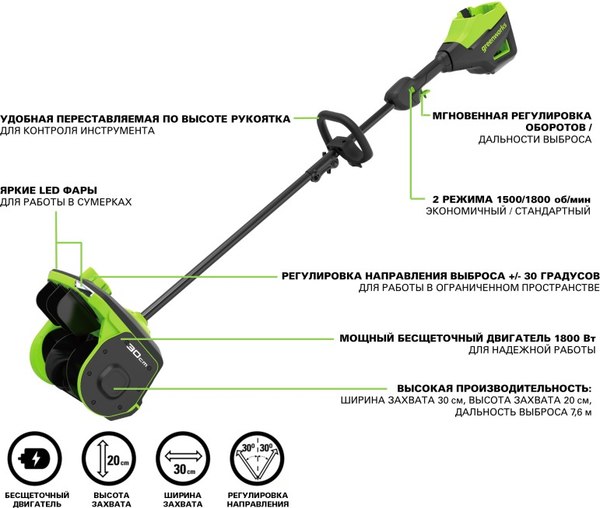 Изображение товара Снегоуборщик аккумуляторный Greenworks 2603207UB