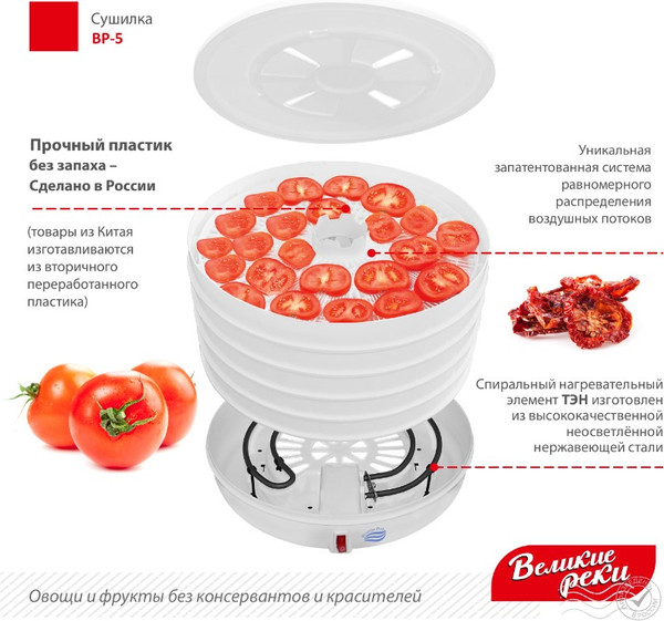 Изображение товара Сушилка для овощей и фруктов Великие Реки ВР-5 (белый)