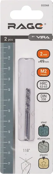 Изображение товара Набор сверл Vira 2.0мм P6M5 / 552068 (2шт)