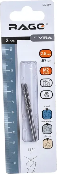 Изображение товара Набор сверл Vira 2.5мм P6M5 / 552069 (2шт)
