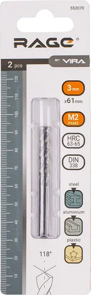 Изображение товара Набор сверл Vira 3.0мм P6M5 / 552070 (2шт)