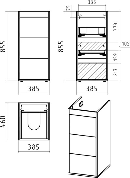 Изображение товара Тумба с умывальником Brevita Grafit 40 / GRA-01040-023Я+5212100