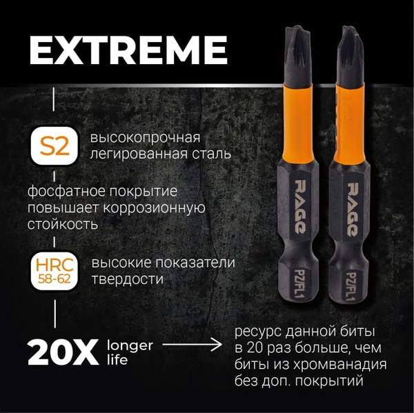 Изображение товара Набор бит Vira S2 PZ/FL1x50мм / 554138 (2шт)