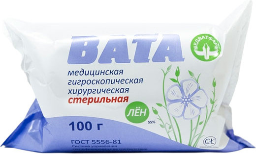 Изображение товара Вата Медватфарм Стерильная хирургическая хлопко-льняная (100г)