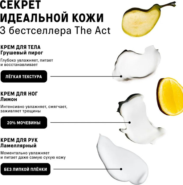 Изображение товара Набор косметики для тела The Act Крем для ног+Крем для тела Груша+Крем для рук+Ключ / AllBodyKit