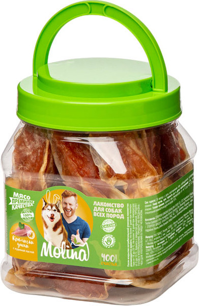 Изображение товара Лакомство для собак Molina Кроличьи ушки с куриной пастой (400г)