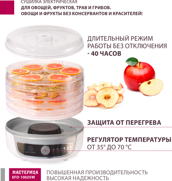 Изображение товара Сушилка для овощей и фруктов Мастерица EFD-1002VM 3в1 (белый/серебристый)