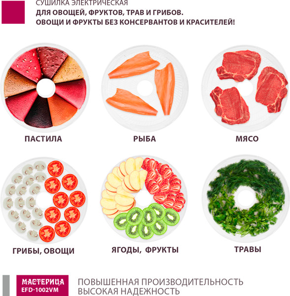 Изображение товара Сушилка для овощей и фруктов Мастерица EFD-1002VM 3в1 (белый/серебристый)