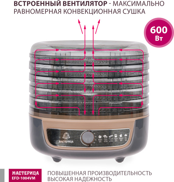 Изображение товара Сушилка для овощей и фруктов Мастерица EFD-1004VM 3в1 (серый/бежевый)