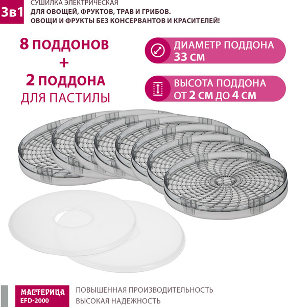 Изображение товара Сушилка для овощей и фруктов Мастерица EFD-2000 3в1 (вишневый/черный)