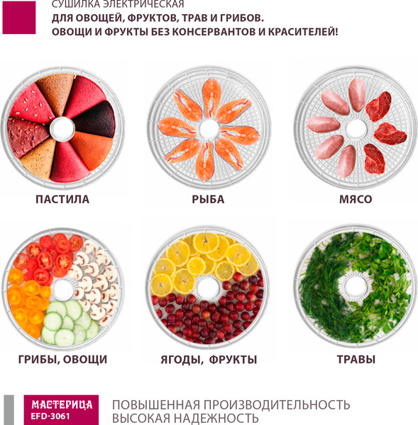 Изображение товара Сушилка для овощей и фруктов Мастерица EFD-3061 (розовый перламутр)
