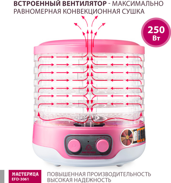 Изображение товара Сушилка для овощей и фруктов Мастерица EFD-3061 (розовый перламутр)