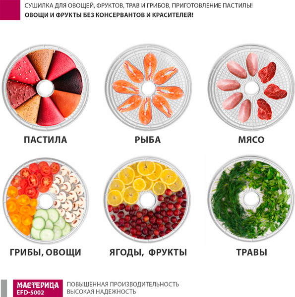 Изображение товара Сушилка для овощей и фруктов Мастерица EFD-5002 (белый)
