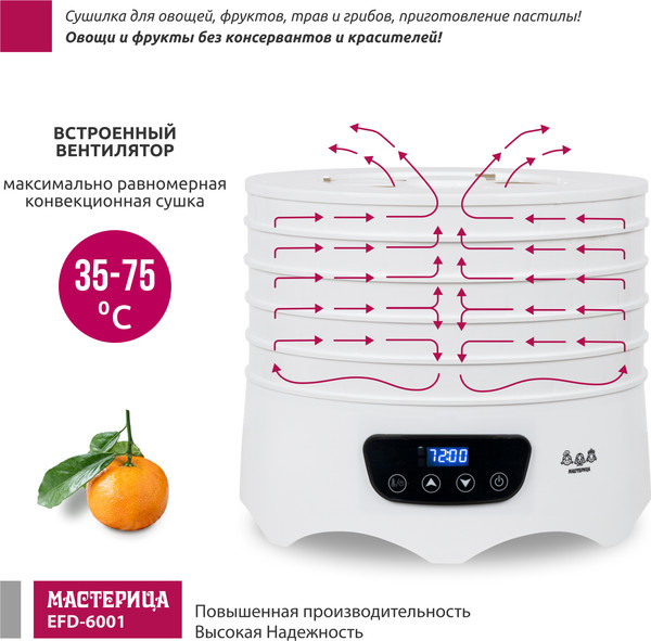 Изображение товара Сушилка для овощей и фруктов Мастерица EFD-6001 (белый)