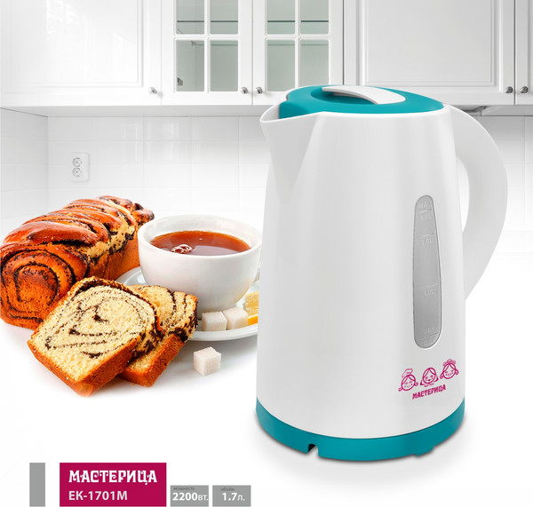 Изображение товара Электрочайник Мастерица ЕК-1701M (белый/бирюзовый)