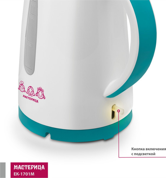 Изображение товара Электрочайник Мастерица ЕК-1701M (белый/бирюзовый)