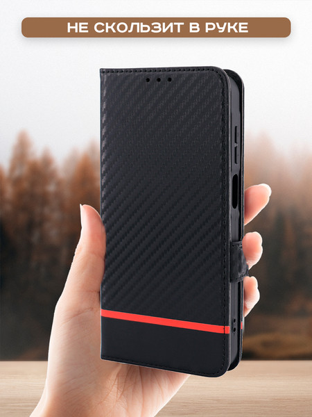 Изображение товара Чехол-книжка Case Book Tec. Spark Go 2024/20/20C/Infinix Hot 40i/Smart8/Tecno Pop8 (черный карбон, магнитная застежка)