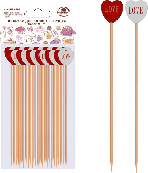 Изображение товара Набор шпажек для канапе Мультидом Сердце BJ80-596 (24шт)