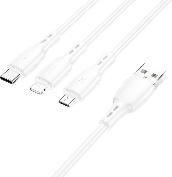 Изображение товара Кабель Borofone BX71 3в1 Lightning+Micro+Type-C (1м, белый)