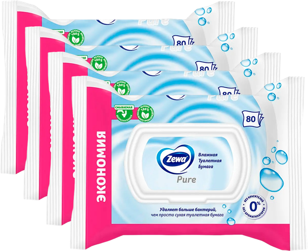 Изображение товара Влажная туалетная бумага Zewa Pure (80x4)