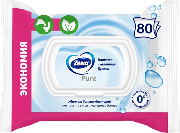 Изображение товара Влажная туалетная бумага Zewa Pure (80x4)