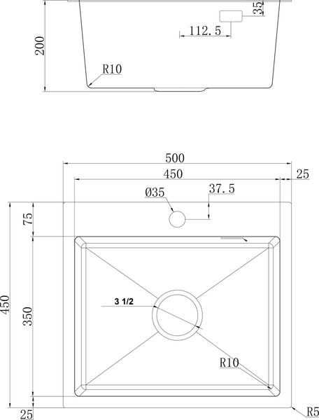Изображение товара Мойка кухонная Ukinox PRB500.450-GT10C 0CW & S (с выпуском)