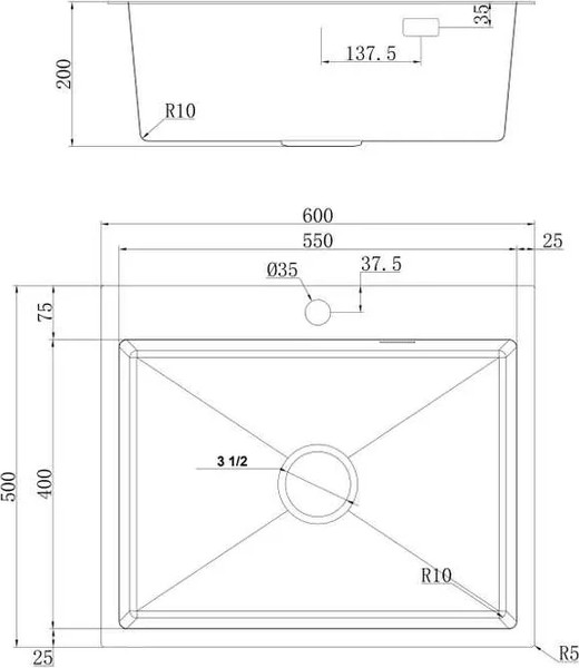 Изображение товара Мойка кухонная Ukinox PRB600.500-GT10C 0CW & S (с выпуском)